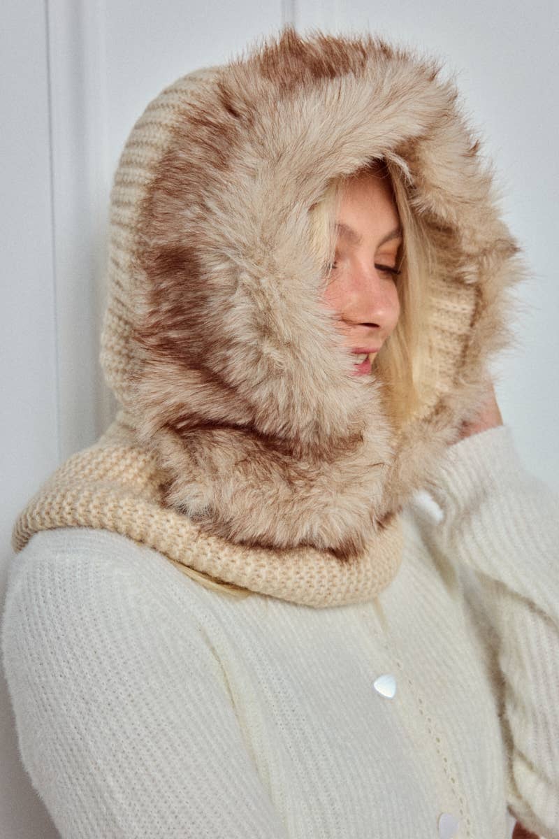 Balaclava de lana con piel sintética MJ222SD: Camello / 20%