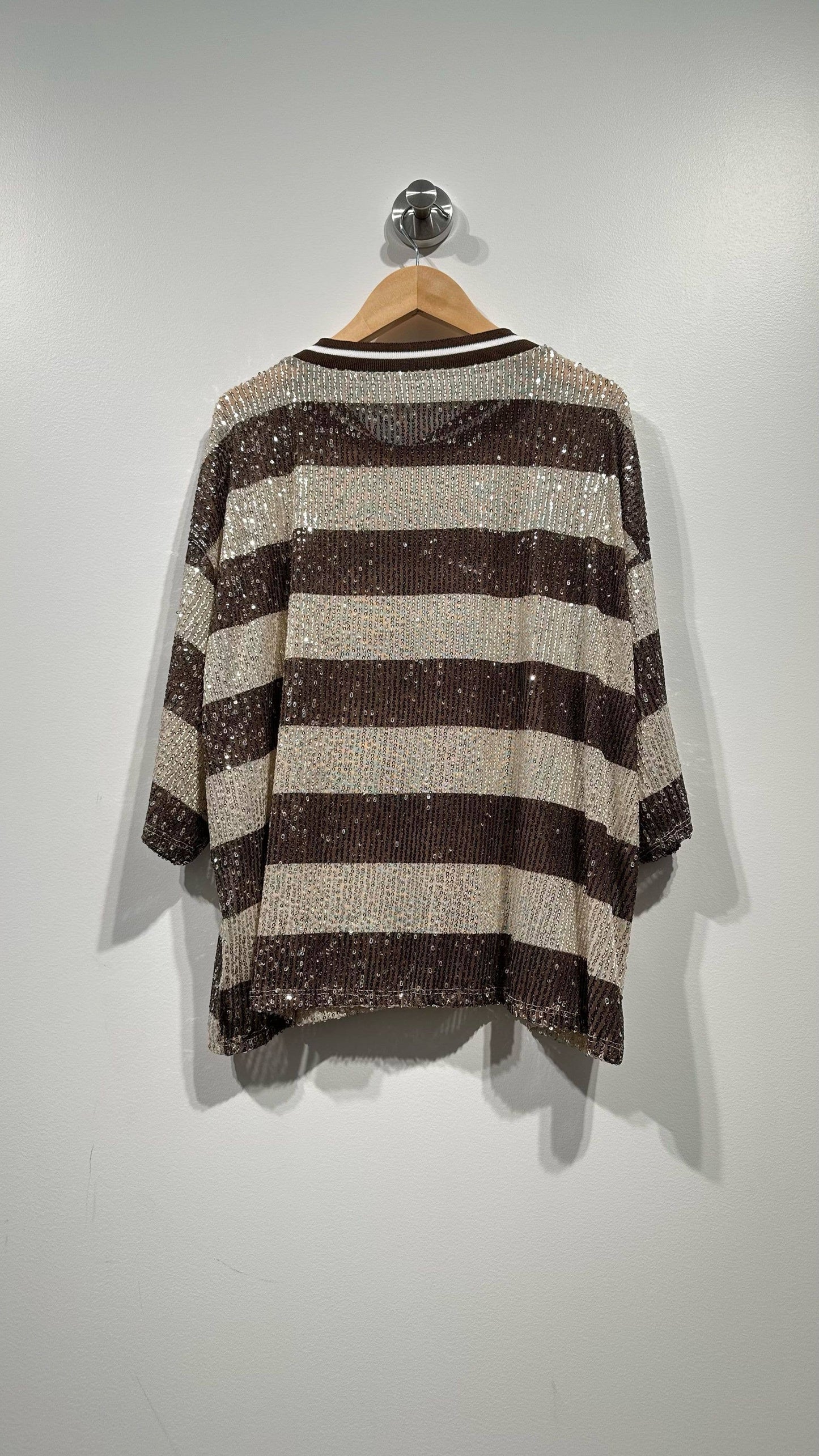 Top a rayas con lentejuelas: Azul celeste / TÚ