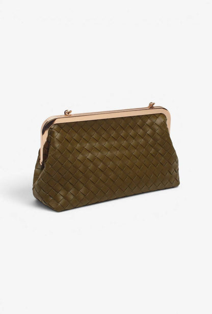 Bolso saco, para llevar al hombro y en la mano, efecto trenzado, cadenita