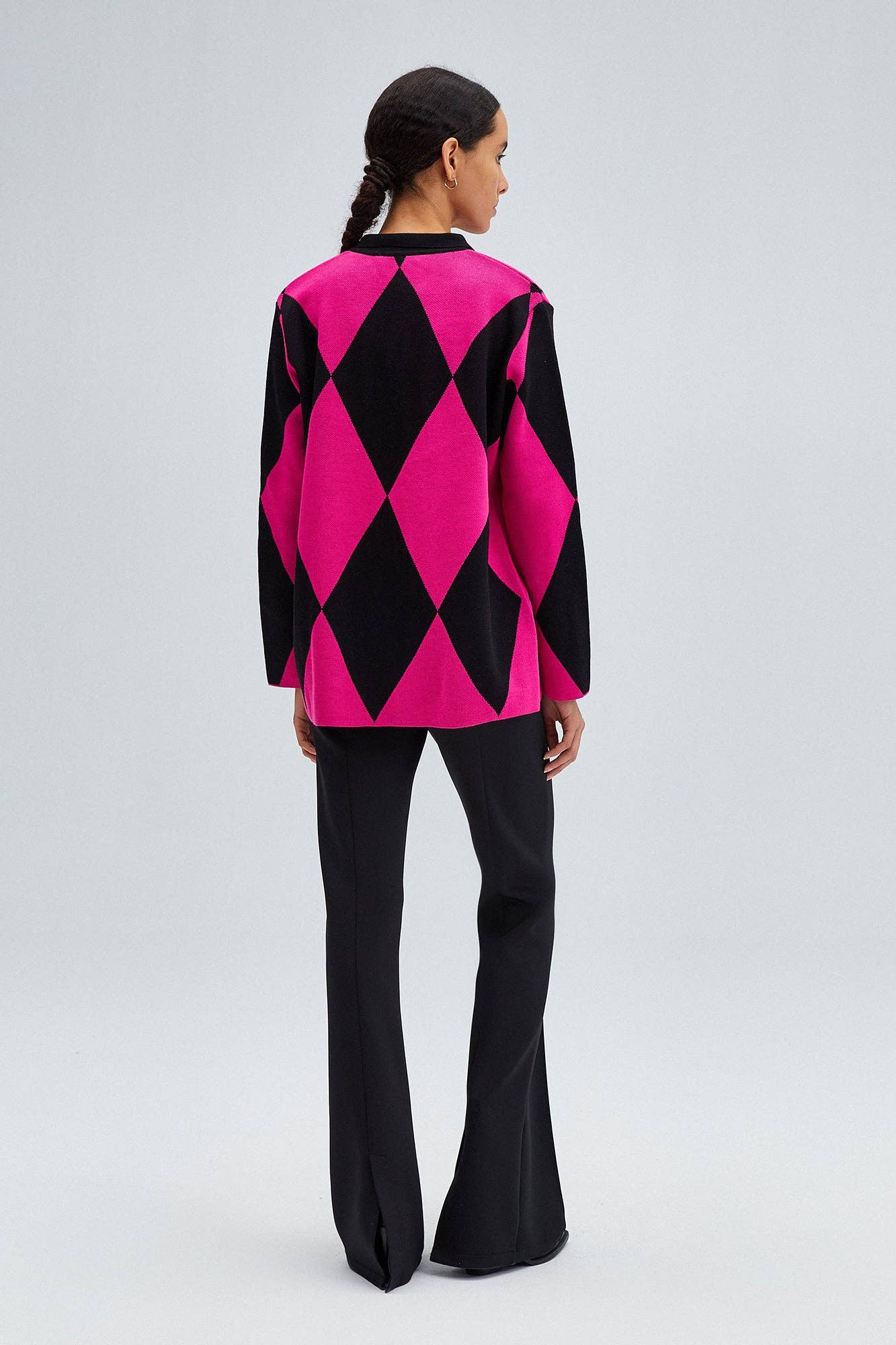 TÚNICA DE PUNTO CON CUELLO POLO ESTAMPADO DE DIAMANTES: Fucsia