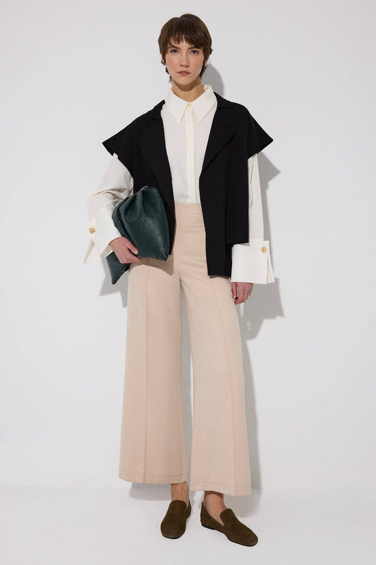 PANTALONES DE PIERNA ANCHA CON CINTURA ELÁSTICA: Cream