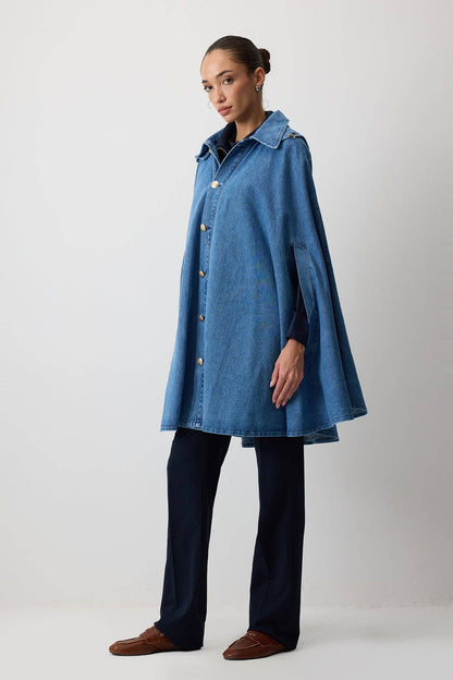 PONCHO VAQUERO CON CAPUCHA: Denim
