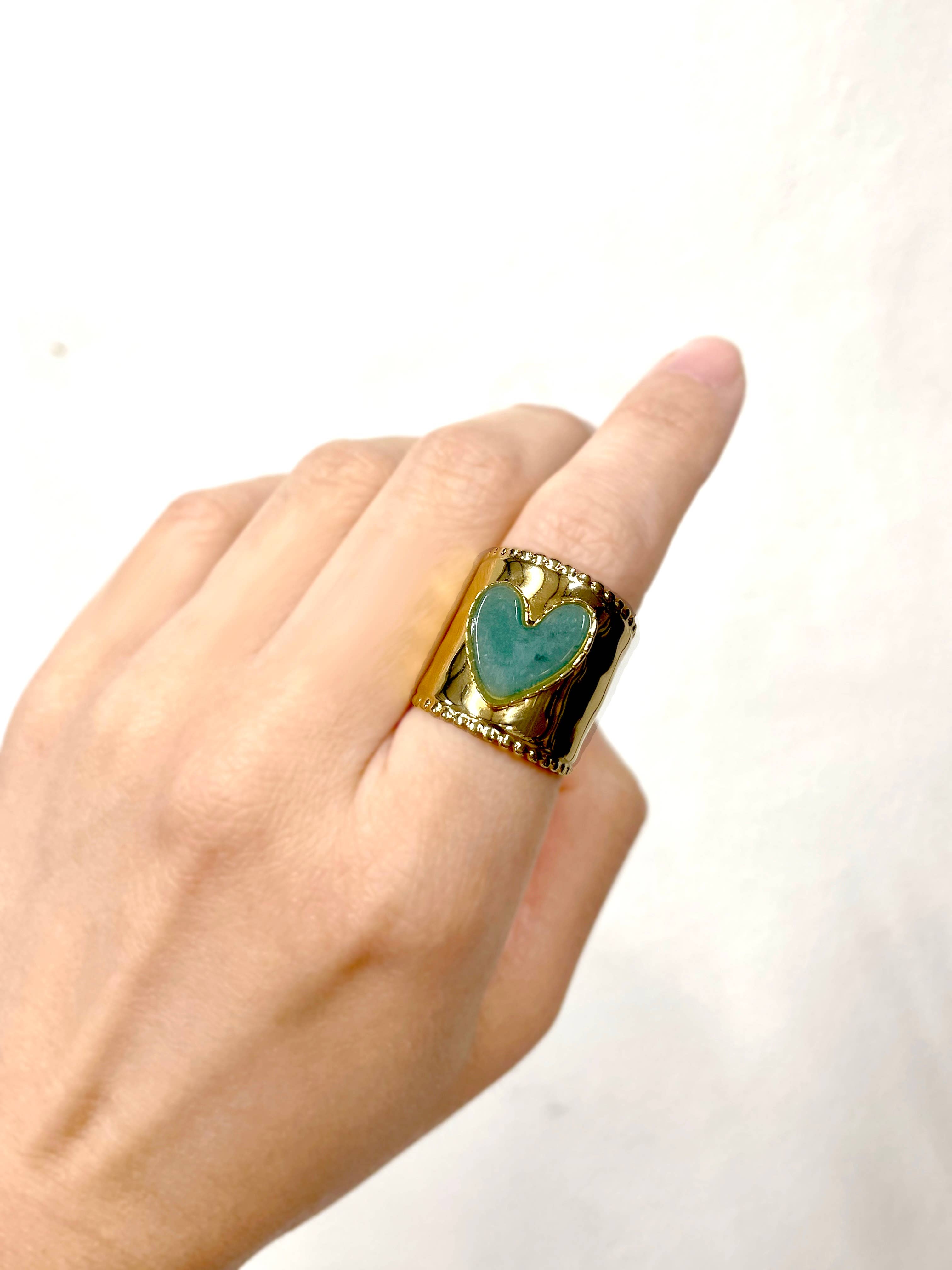 Anillo de Corazón de Acero Inoxidable: Piedra Sol