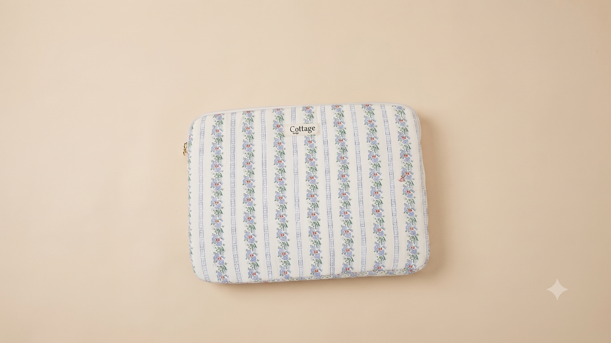 Funda para portátil de algodón: Bouquet coloré taupe