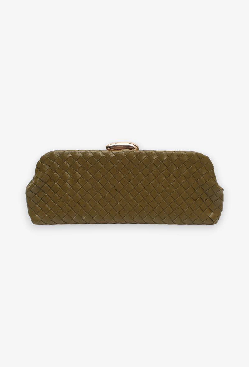 Clutch largo, trenzado, con bandolera de cadena