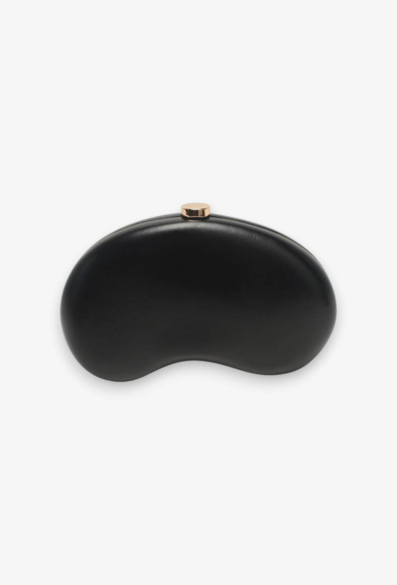 Bolso pochette, rígido, cierre de clip, forma de media luna