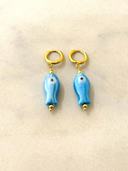 Pendientes de Pez de Cerámica Mini: Amarillo