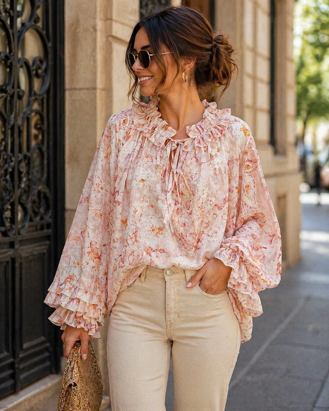 Blusa floral bohemi Beige