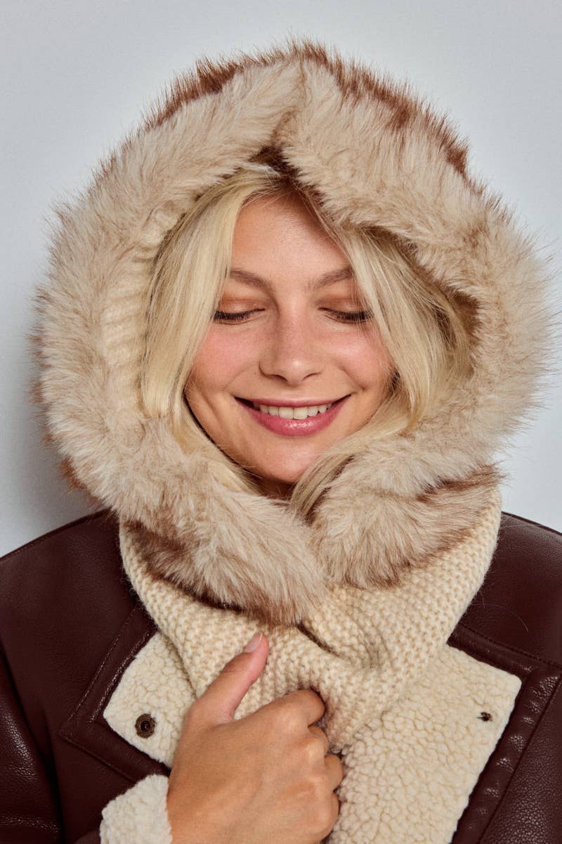 Balaclava de lana con piel sintética MJ222SD: Beige