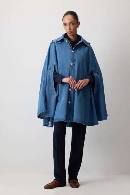 PONCHO VAQUERO CON CAPUCHA: Denim