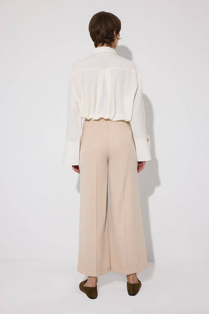 PANTALONES DE PIERNA ANCHA CON CINTURA ELÁSTICA: Cream