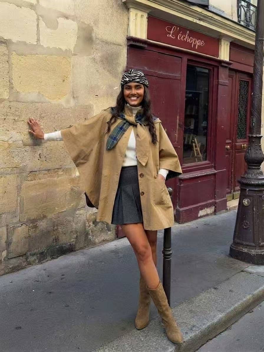 Chaqueta-capa modulable con capucha desmontable