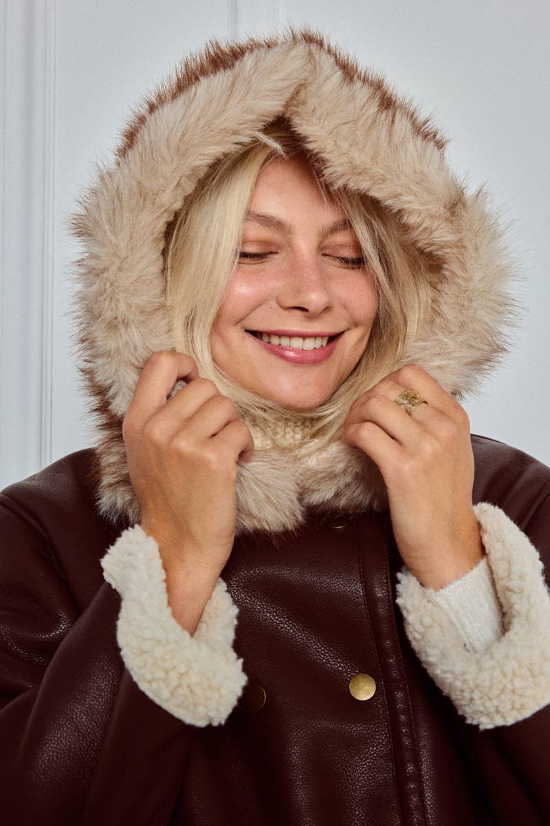 Balaclava de lana con piel sintética MJ222SD: Camello / 20%