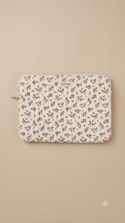 Funda para portátil de algodón: Bouquet coloré taupe
