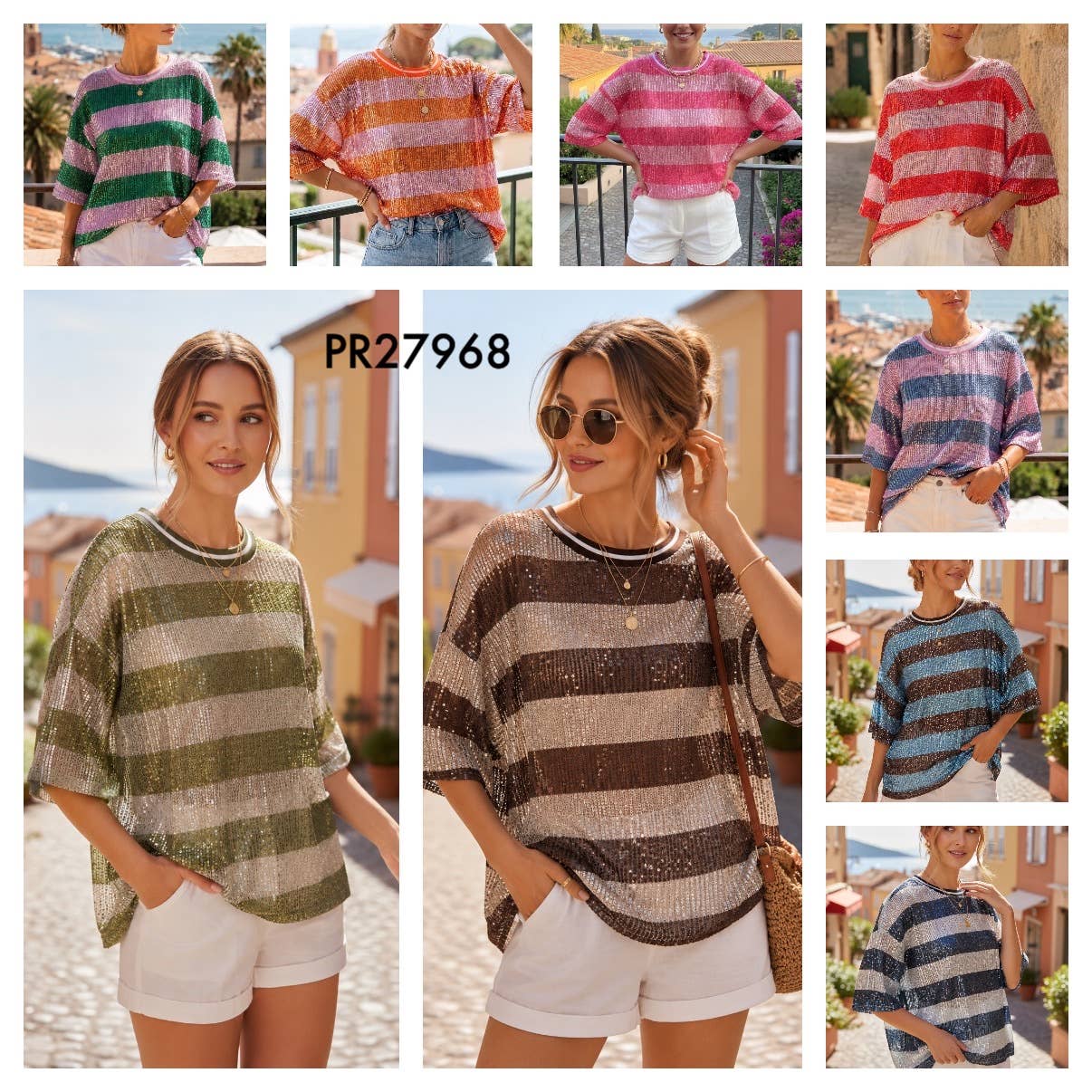 Top a rayas con lentejuelas: Azul / TÚ