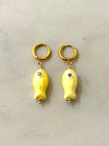 Pendientes de Pez de Cerámica Mini: Amarillo