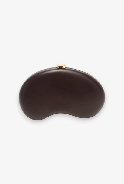 Bolso pochette, rígido, cierre de clip, forma de media luna
