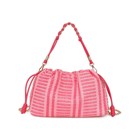 Bolso bandolera con cierre magnético y cordón: Fucsia/Paja