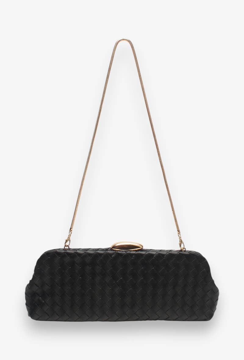 Clutch largo, trenzado, con bandolera de cadena