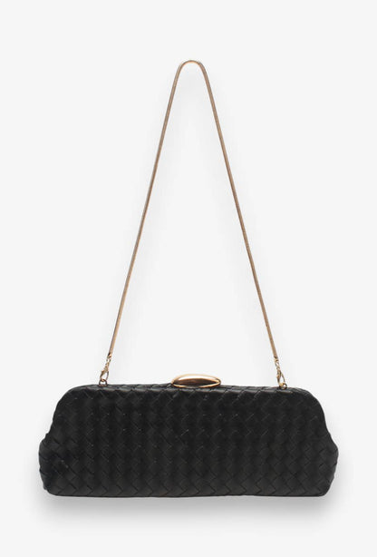 Clutch largo, trenzado, con bandolera de cadena