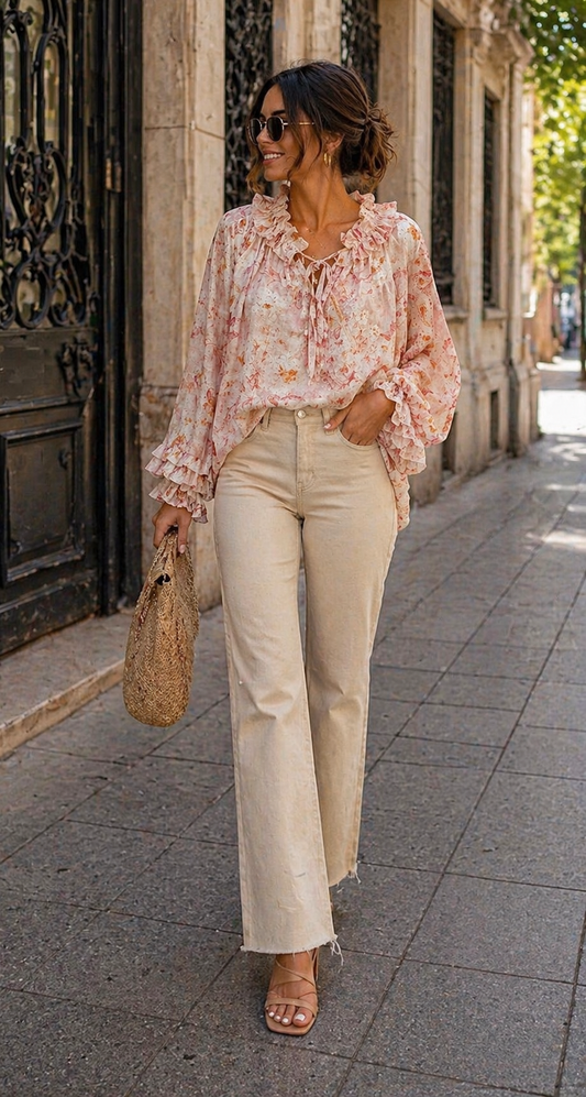 Blusa floral bohemi Beige