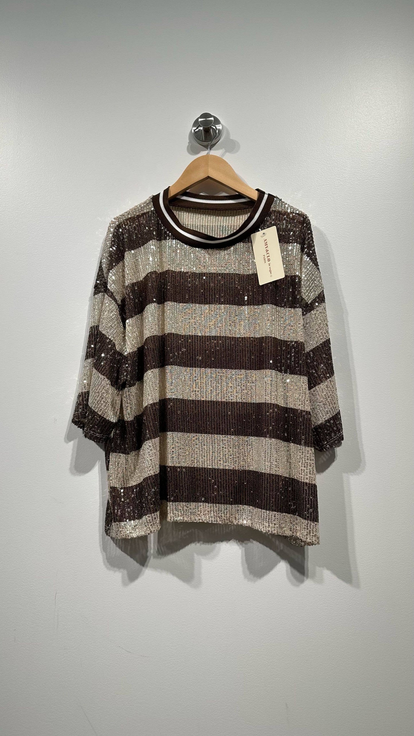 Top a rayas con lentejuelas: Azul celeste / TÚ