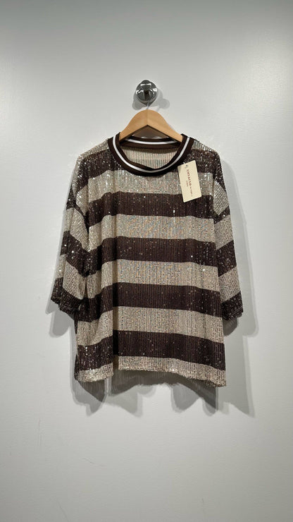 Top a rayas con lentejuelas: Azul celeste / TÚ