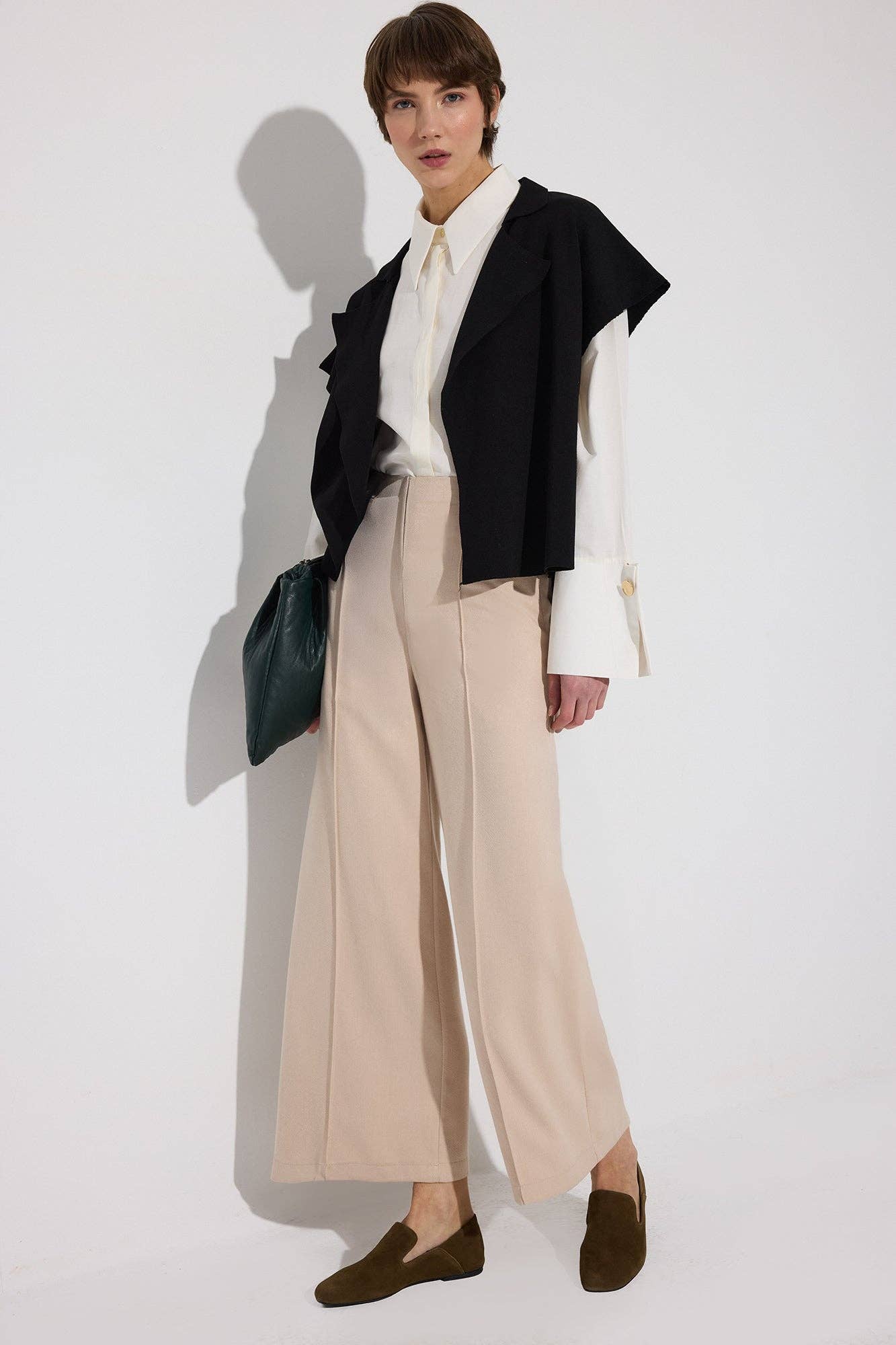PANTALONES DE PIERNA ANCHA CON CINTURA ELÁSTICA: Cream