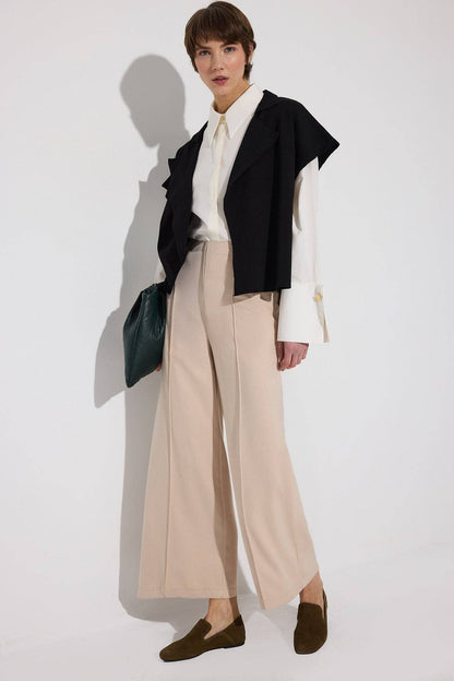 PANTALONES DE PIERNA ANCHA CON CINTURA ELÁSTICA: Cream