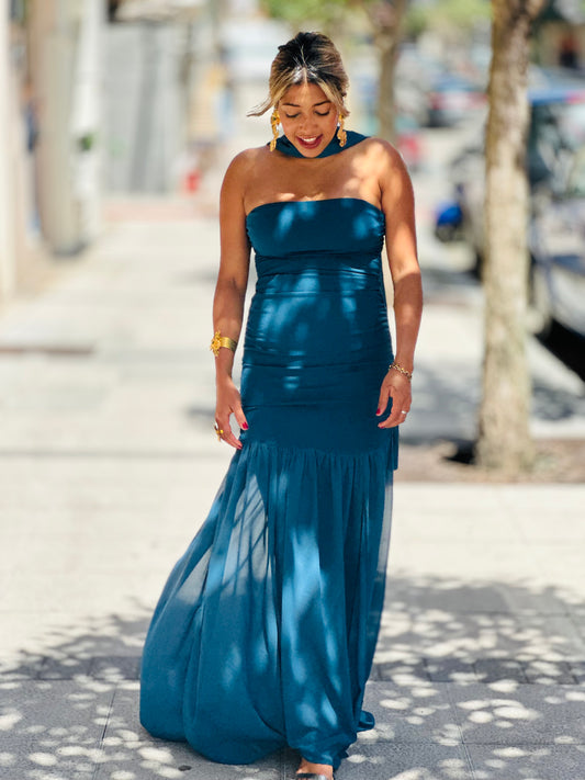 Vestido Julieta verde petróleo