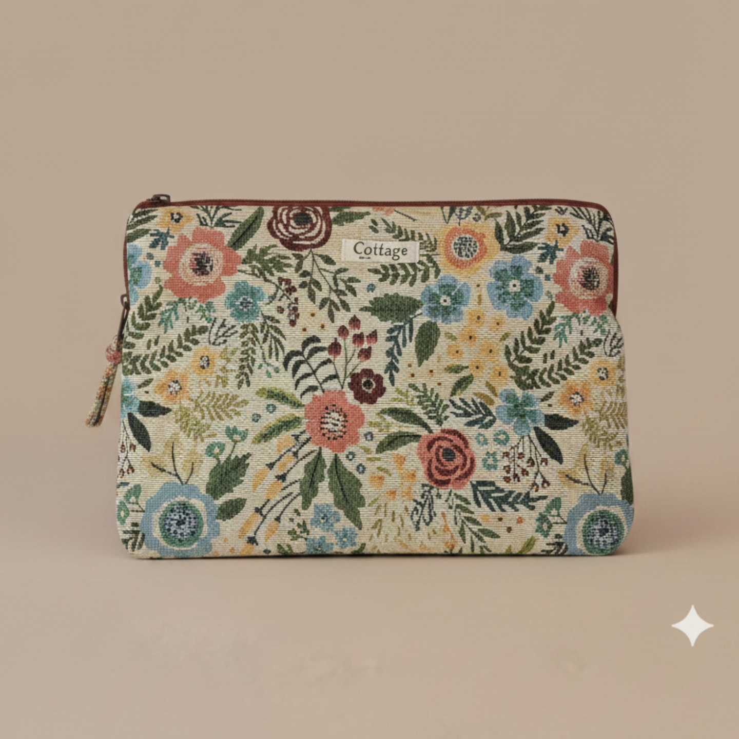 Funda para ordenador jacquard: Beige fleur