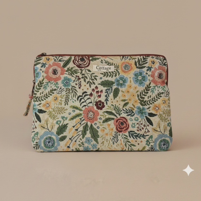 Funda para ordenador jacquard: Beige fleur