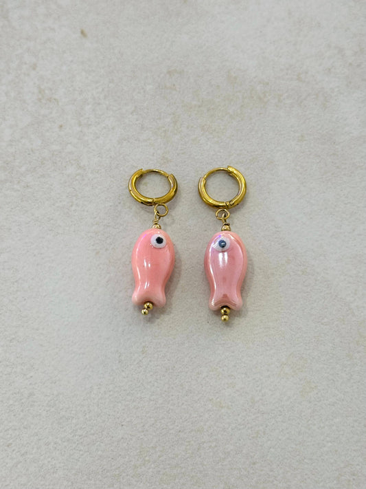 Pendientes de Pez de Cerámica Mini: Rosa