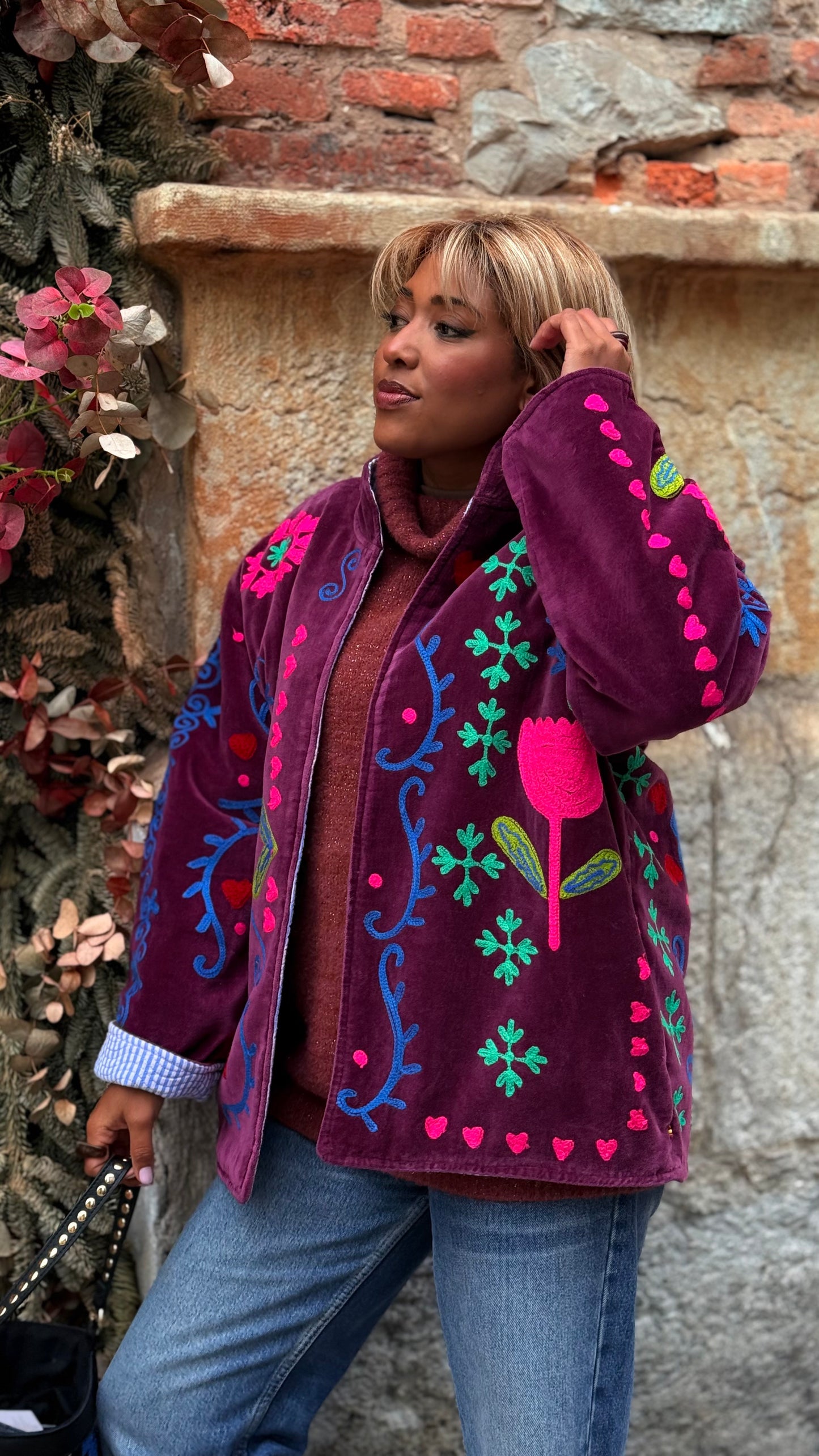 Chaqueta de terciopelo bordada Mauve