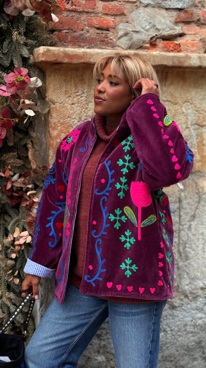 Chaqueta de terciopelo bordada Mauve