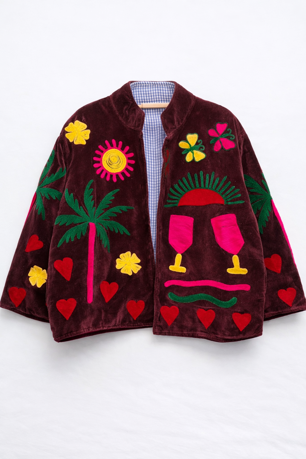 Chaqueta de terciopelo bordada burdeos