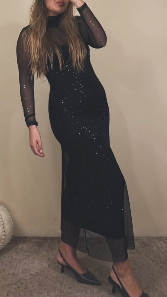 Vestido doble brillo negro