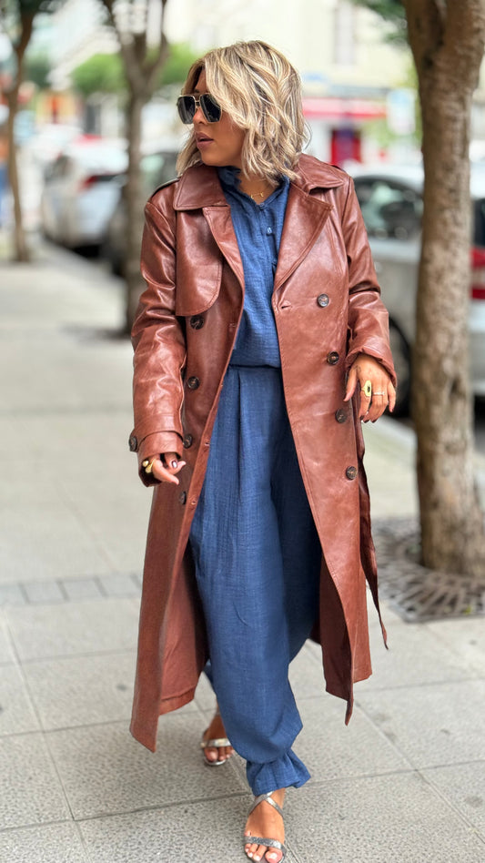 Trench larga Efecto piel