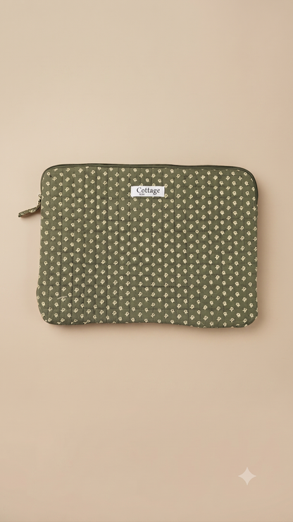 Funda para portátil de algodón: Bouquet coloré taupe