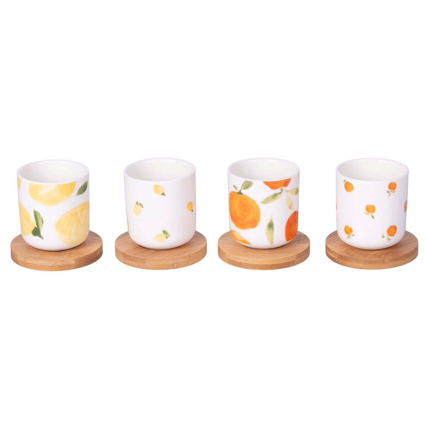 Set de Vida de Frutas 4 Tazas de Café/platillo Bambú 110