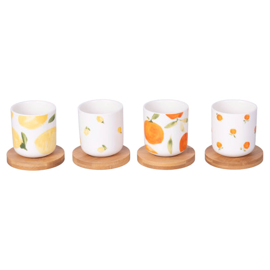 Set de Vida de Frutas 4 Tazas de Café/platillo Bambú 110