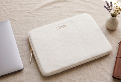Funda para portátil de algodón: Bouquet coloré taupe