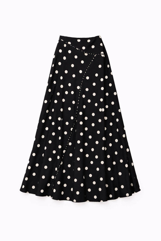 Maxi falda negra de lunares con paneles asimétricos: Black
