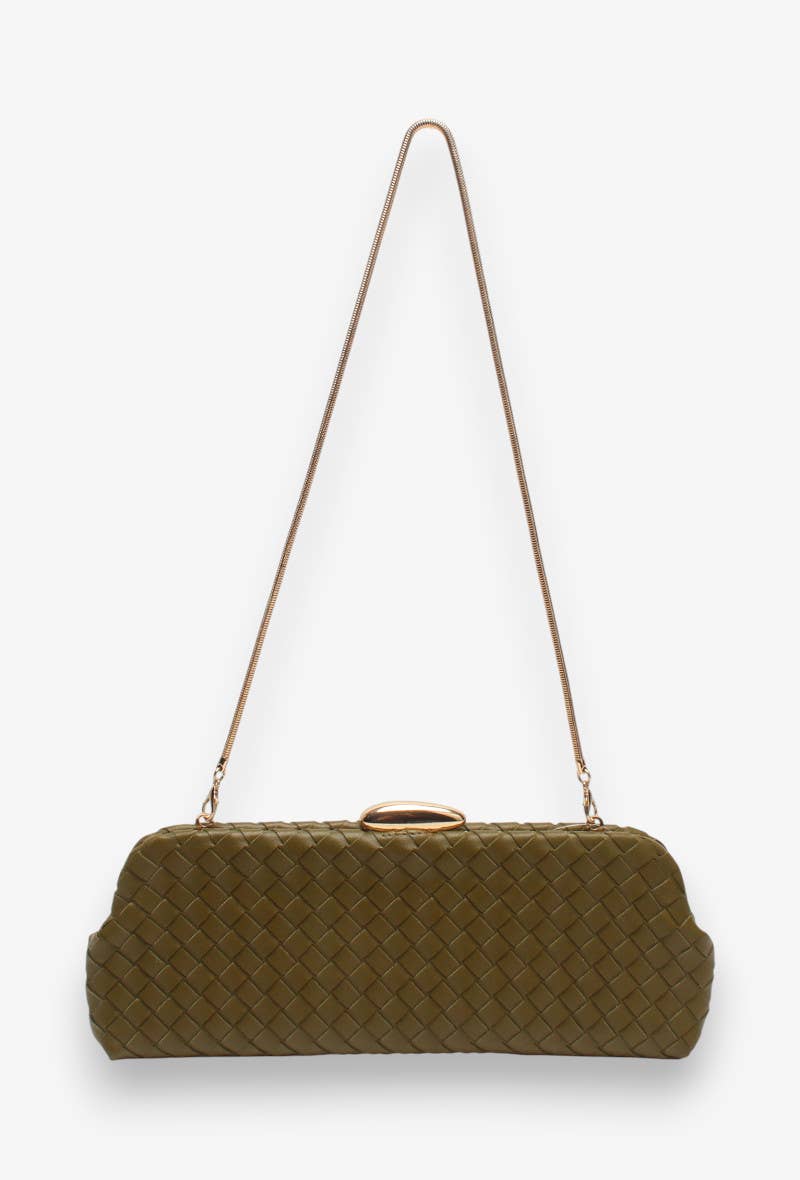 Clutch largo, trenzado, con bandolera de cadena