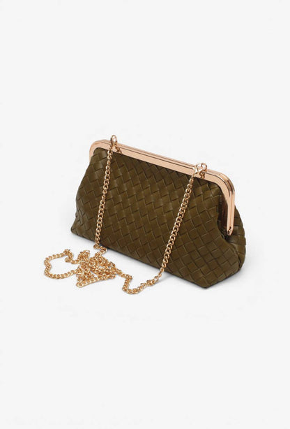 Bolso saco, para llevar al hombro y en la mano, efecto trenzado, cadenita