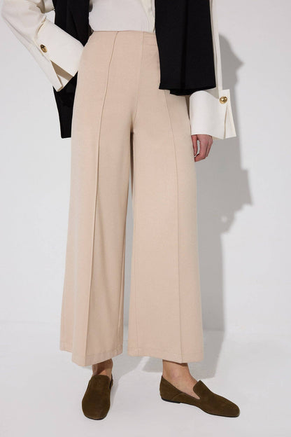 PANTALONES DE PIERNA ANCHA CON CINTURA ELÁSTICA: Cream