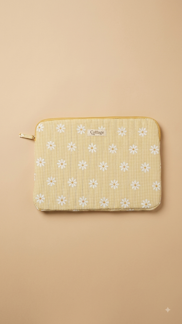 Funda para portátil de algodón: Bouquet coloré taupe