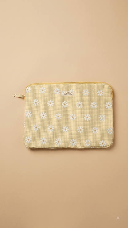 Funda para portátil de algodón: Bouquet coloré taupe