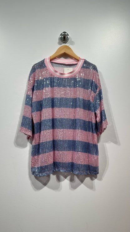 Top a rayas con lentejuelas: Azul celeste / TÚ