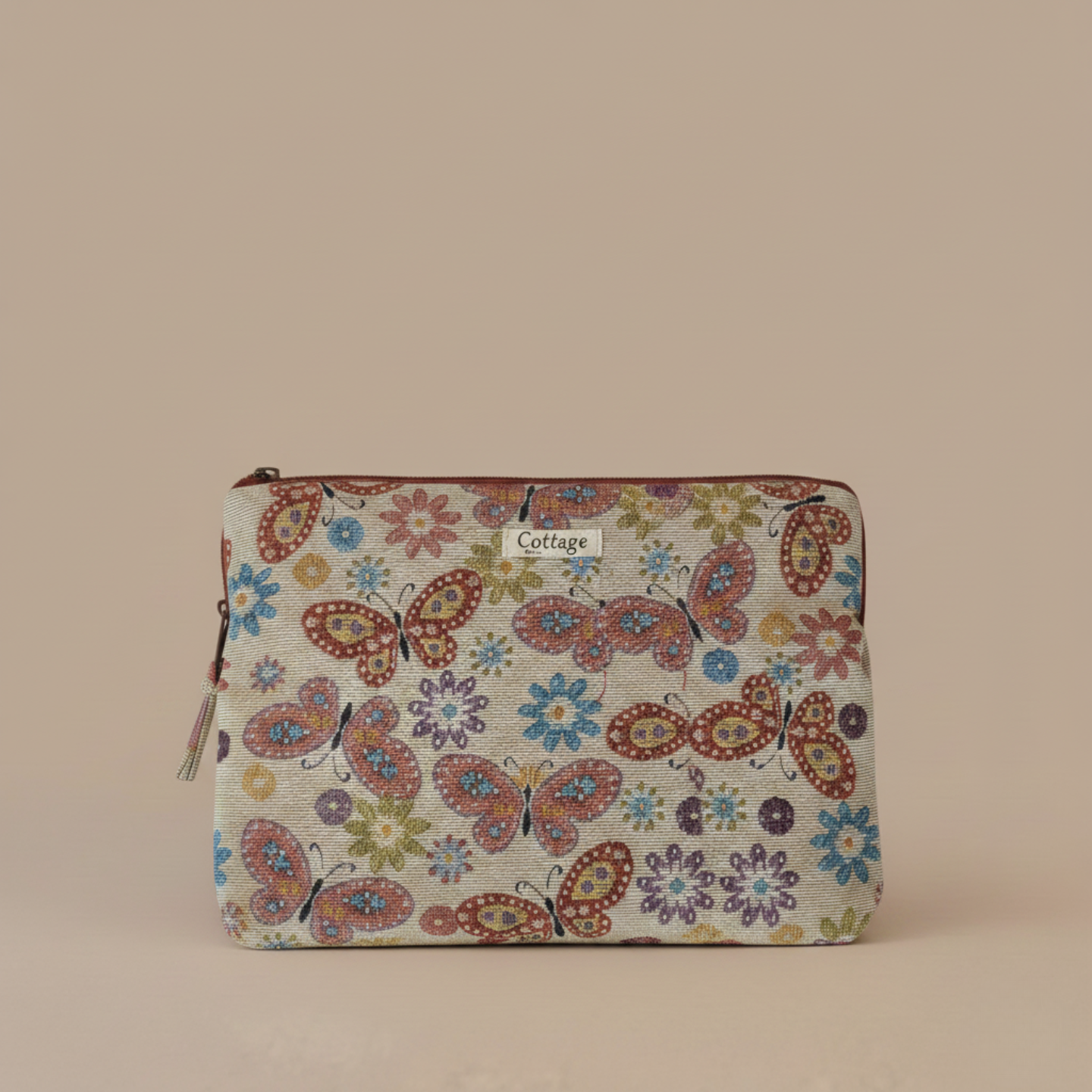 Funda para ordenador jacquard: Beige Papillon